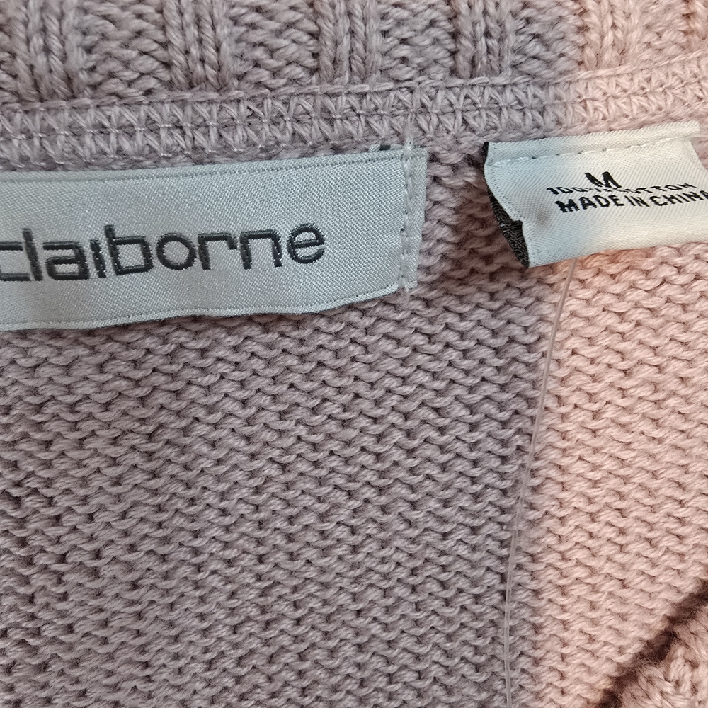 Claiborne Pink V-Neck Sweater Textured Knit - Picture 3 of 5